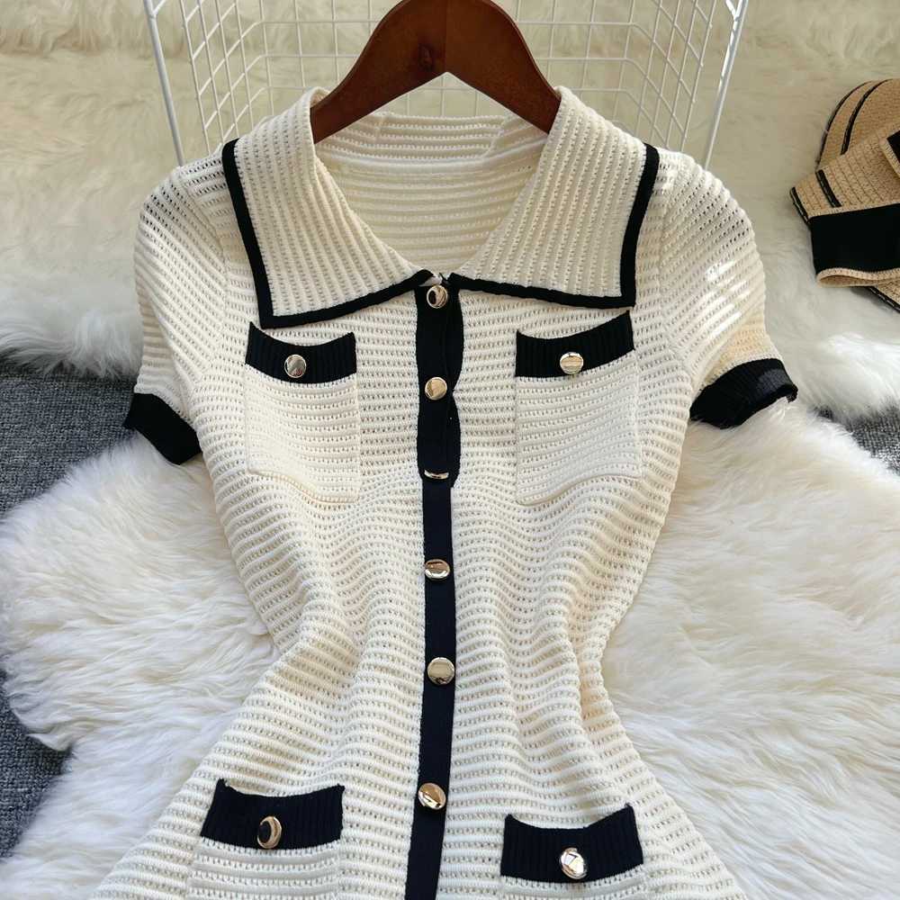 Brand Fashion 2026 Summer Knitted YuooMuoo Short Dress Women Turn-down Collar Slim A-line Shirt Dress Streetwear Lady Outfits H260707