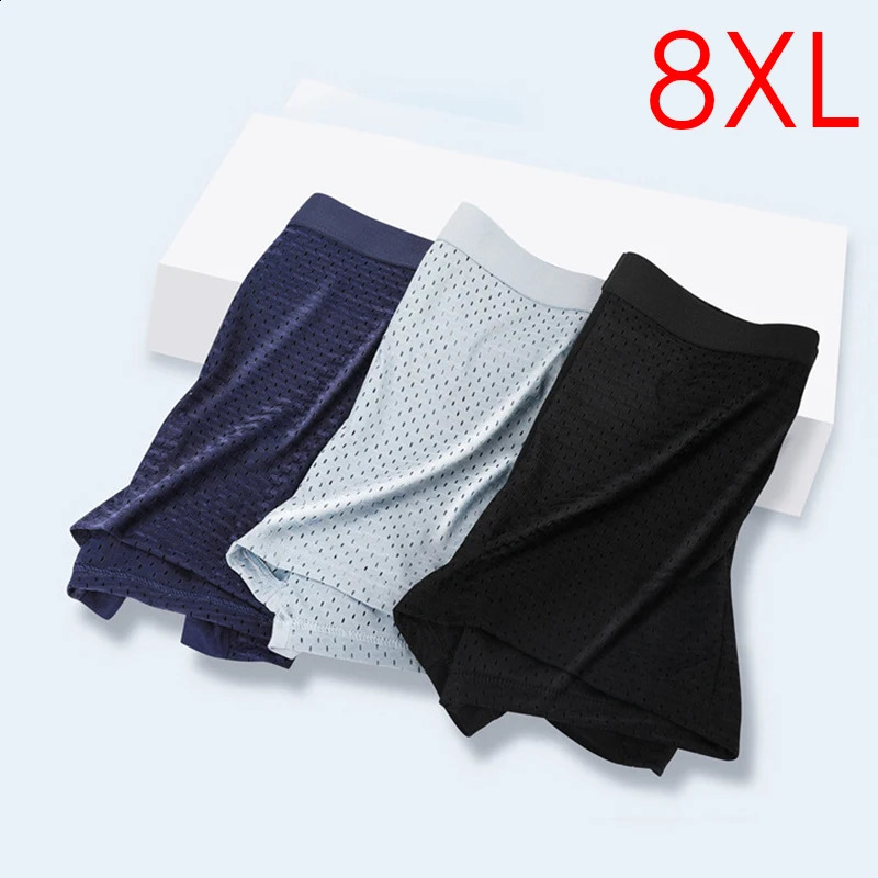 4pcslot Mesh Bamboo Fiber Mens Boxer Panties Summer XXXXL Large Size Shorts Breathable Underwear 5XL 6XL 7XL 8XL Underpanties 260707
