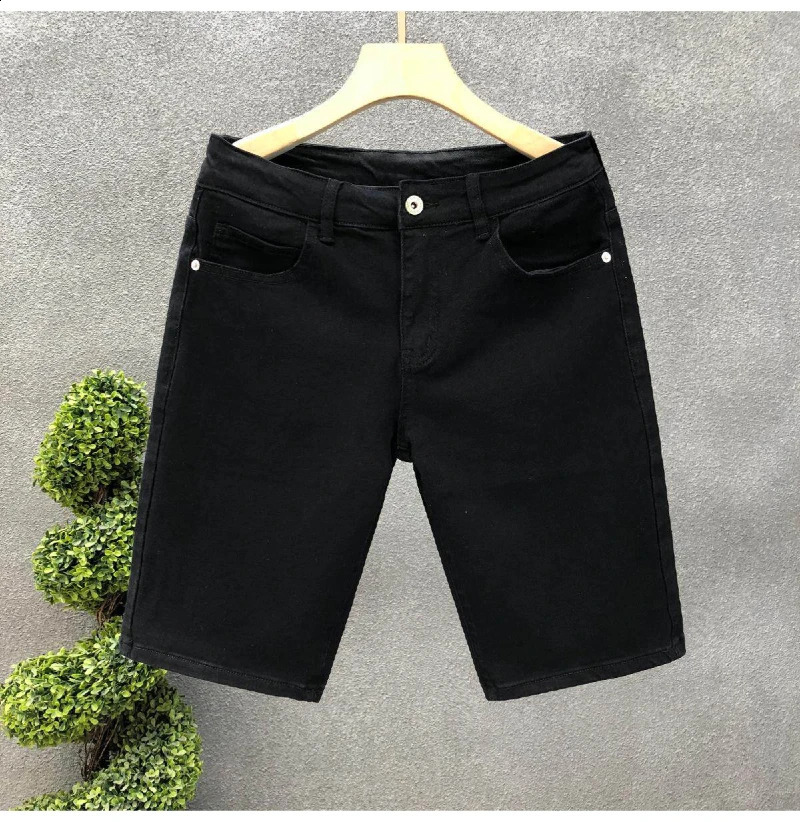 Mens White Denim Shorts Summer Casual Slim Fit Pure Color Five Inch Beach Shorts Simple Stylish Fashion Jeans 260707BJ - view 3