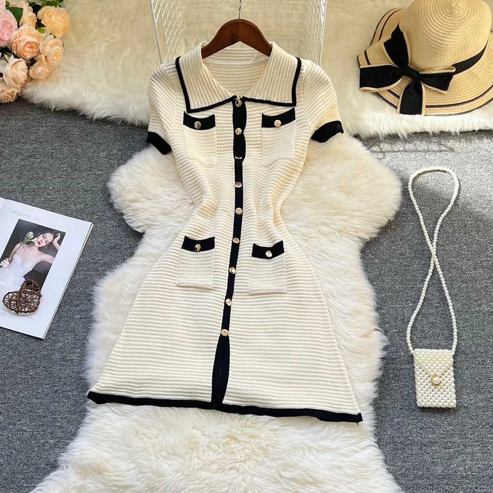 Brand Fashion 2026 Summer Knitted YuooMuoo Short Dress Women Turn-down Collar Slim A-line Shirt Dress Streetwear Lady Outfits H260707