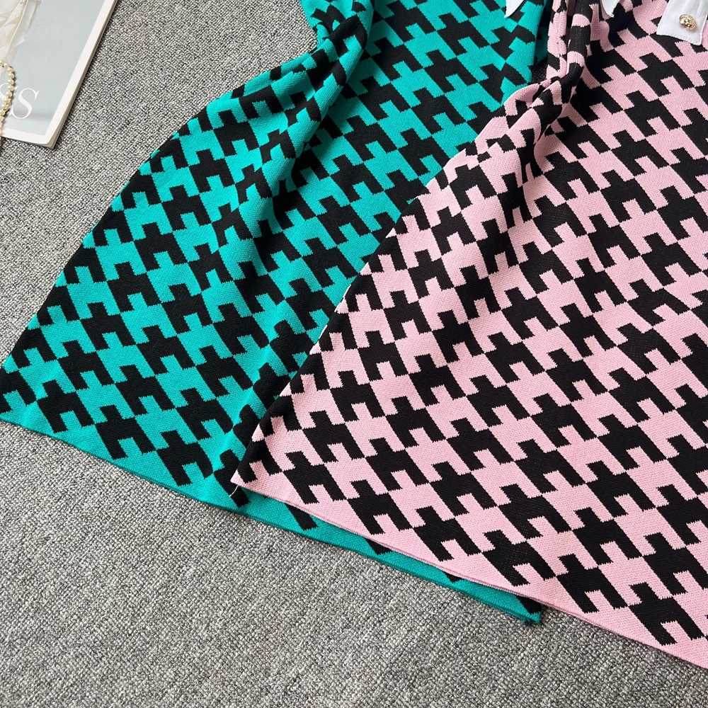 Y2K New Summer YuooMuoo Vintage 2026 Turn-down Collar Knitted Short Dress Chic Fashion Houndstooth Women Bodycon Party Dress H260707