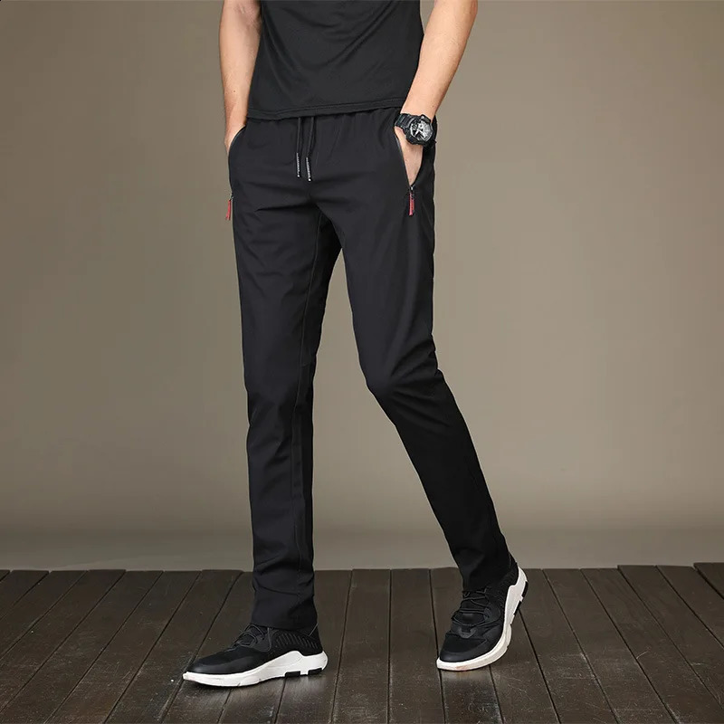 2025 Summer mens casual pants slim fit thin Korean version ice silk Jogging sports straight tube quick drying 260707