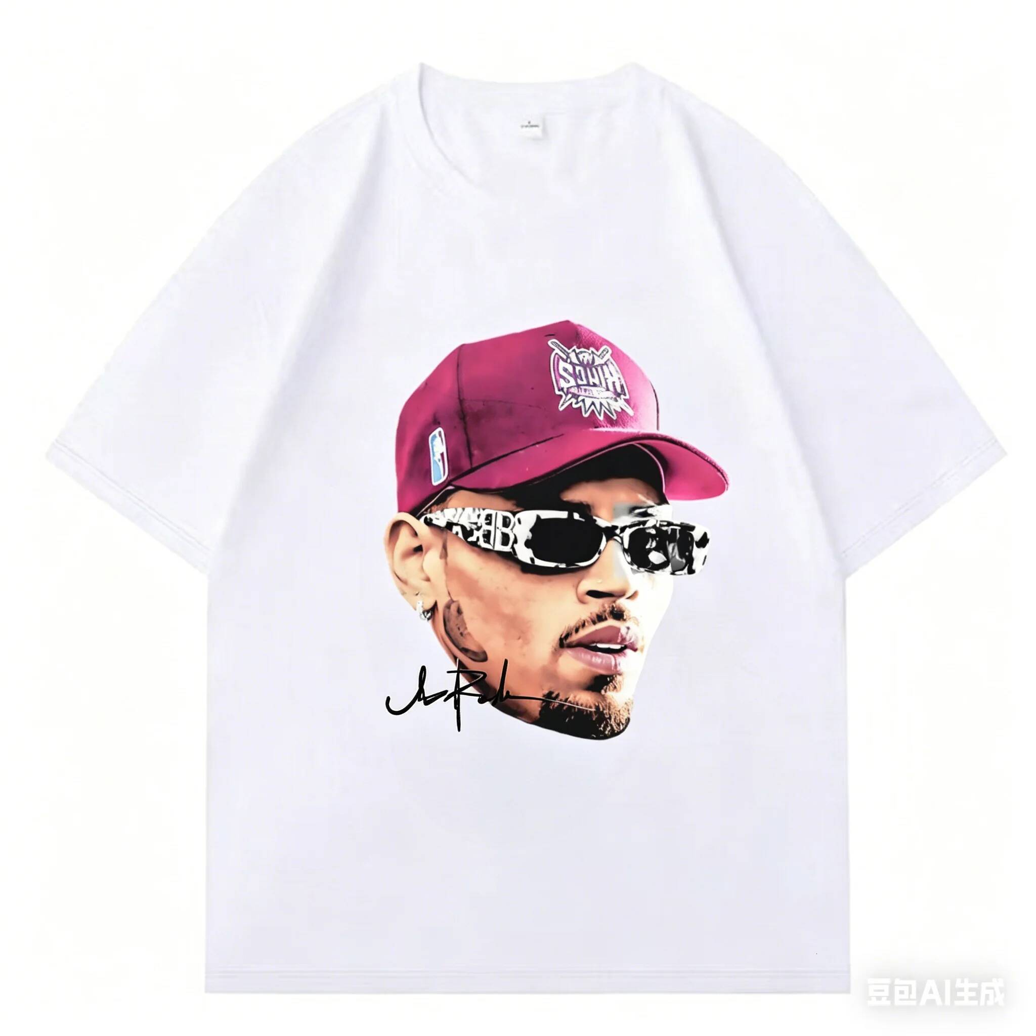 Chris Brown Portrait Print Cotton Oversized T Shirt Hip Hop Fan Streetwear Casual Short Sleeve Top for Men Women Teens Clothing - view 3