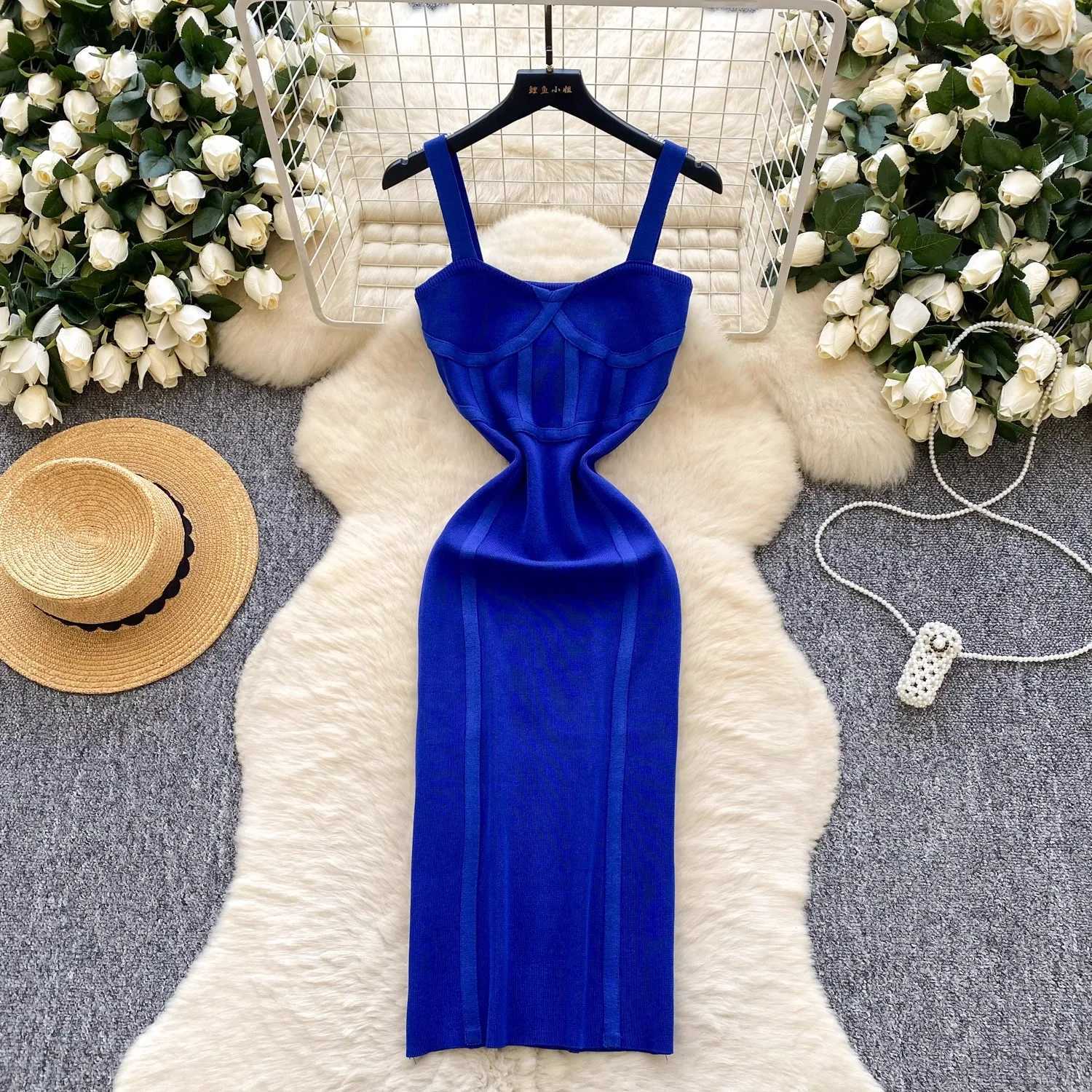 Wrap Fashion Sexy YuooMuoo Hip Chic Knitted Midi Dress 2026 New Arrival Spaghetti Straps Bodycon Summer Dress Lady Party Vestido H260707