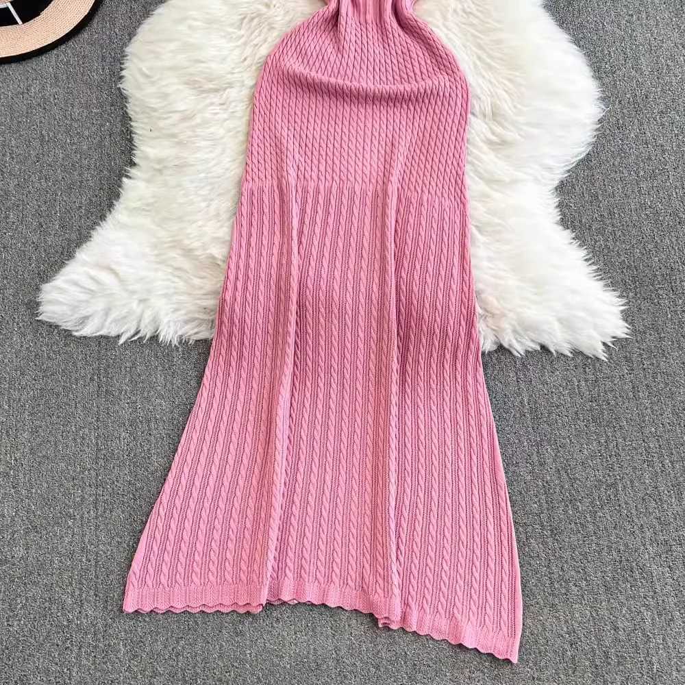 Patchwork YuooMuoo Elegant Chic Knitted Fashion Maxi Dress 2026 Spring Summer Women V-neck Spaghetti Straps Party Dress Vestidos H260707