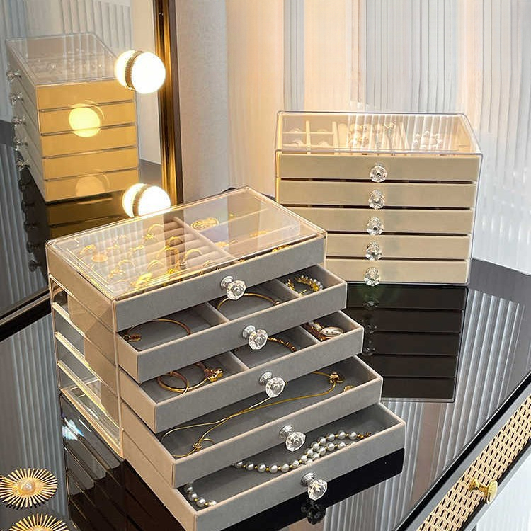 Directly Supplied By Cross-Border Manufacturers For Wholesale, Multi-Layer Drawer-Style Transparent Velvet Anti-Scratch Large-Capacity Compartmentaliz