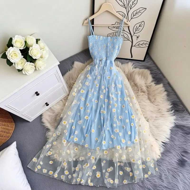 Printed YuooMuoo Chic Florals Fashion Daisy Dress 2026 New Summer Women Spaghetti Straps Slim Waist Party Dress Beach Vestidos H260707