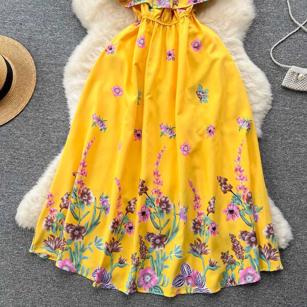 2025 New Fashion Floral Robe YuooMuoo Print Long Dress Bohemian Women Summer Ruffle Maxi Sundress Elegant Party Vestidos H260707