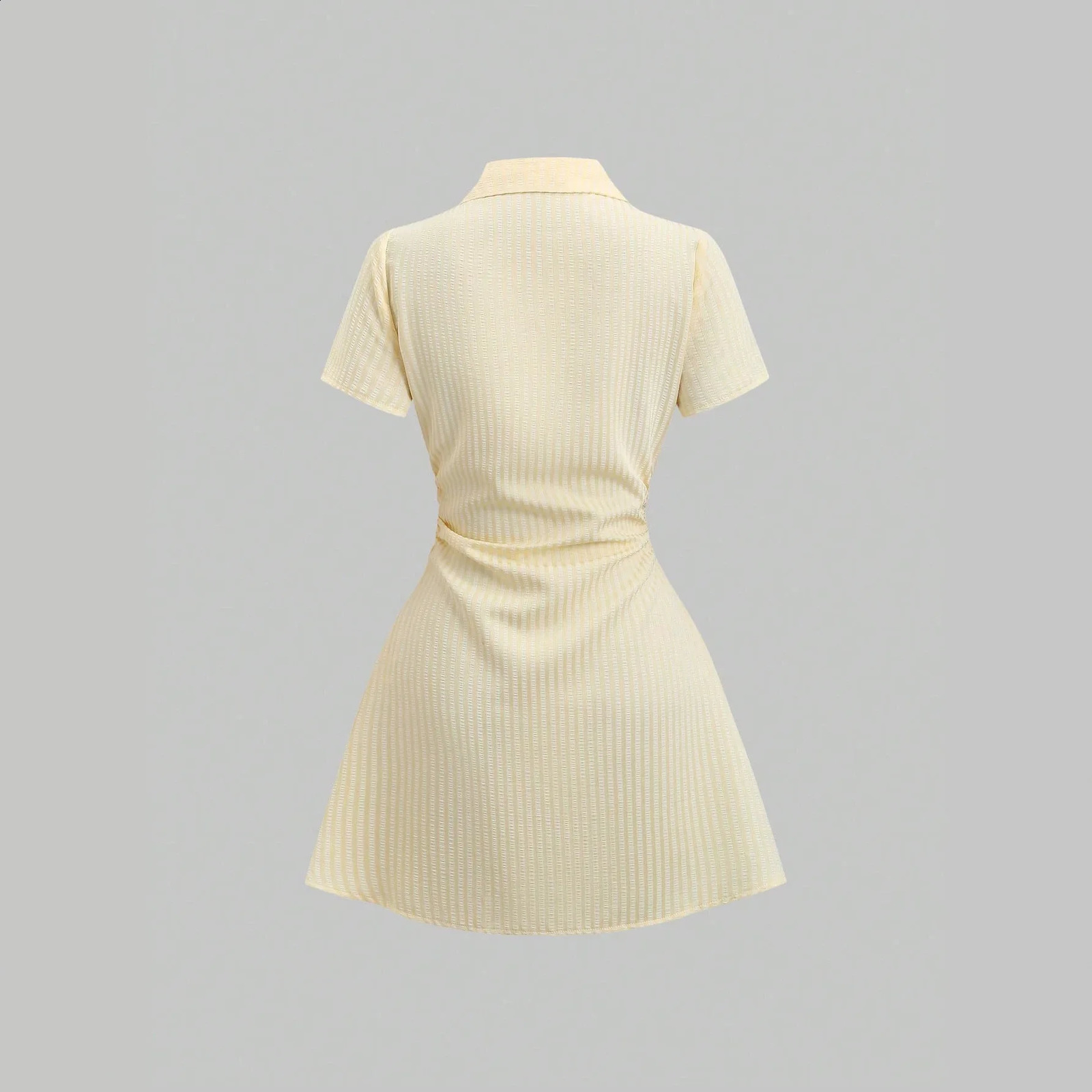 Womens Summer Mini Dress V Neck Bubble Sleeve Pleated A Line Shirt Casual Short Dresses for Women 260707