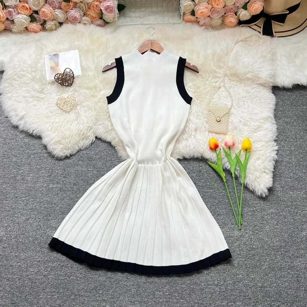 A-line Short YuooMuoo Knitted Chic Fashion Women Dress 2025 Summer Elegant Y2K Slim Waist Pleated Party Dress Streetwear Vestido H260707