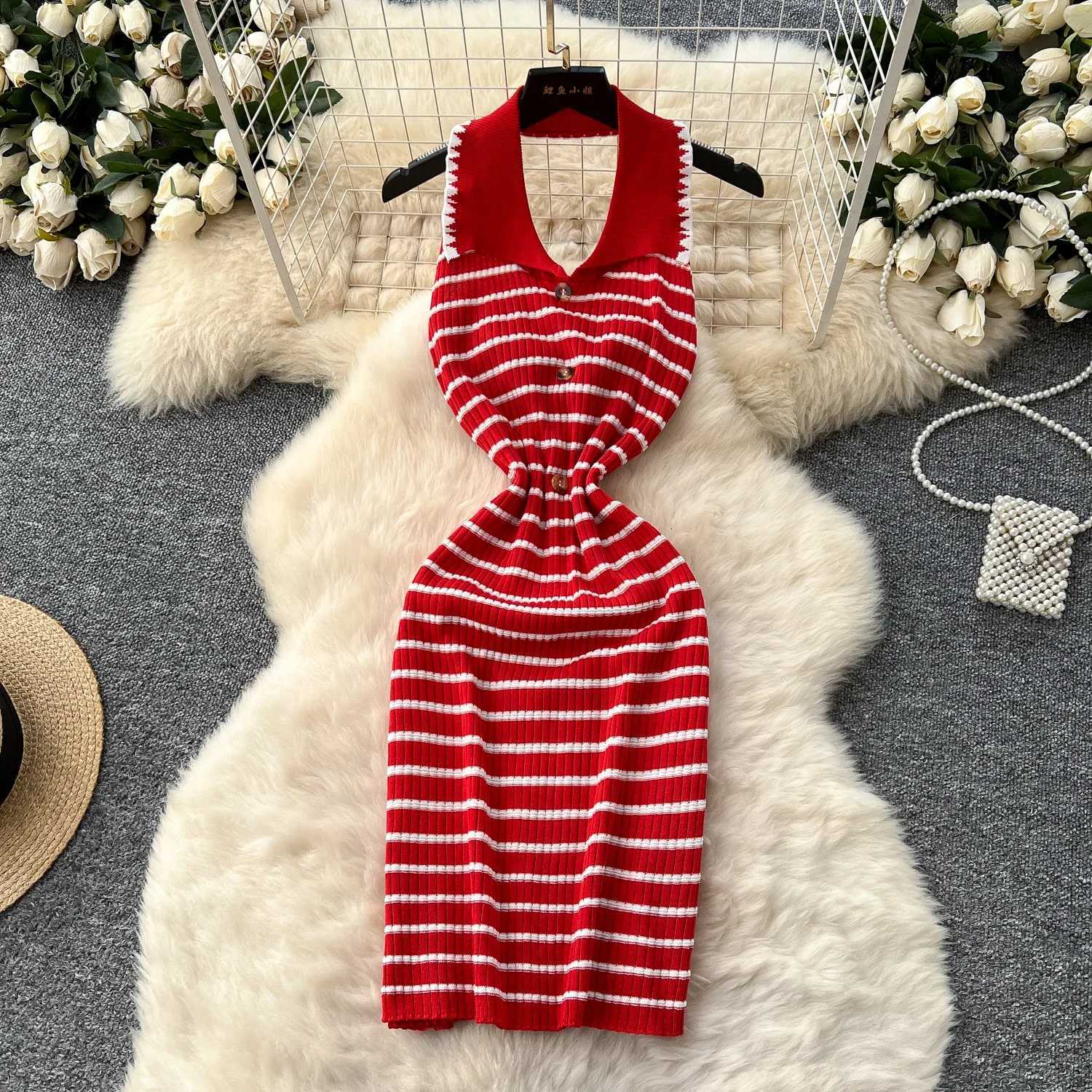 Package YuooMuoo Sexy Chic Hips Fashion Knitted Mini Dress 2026 New Summer Y2K Halter Sleeveless Slimming Party Dress Streetwear H260707