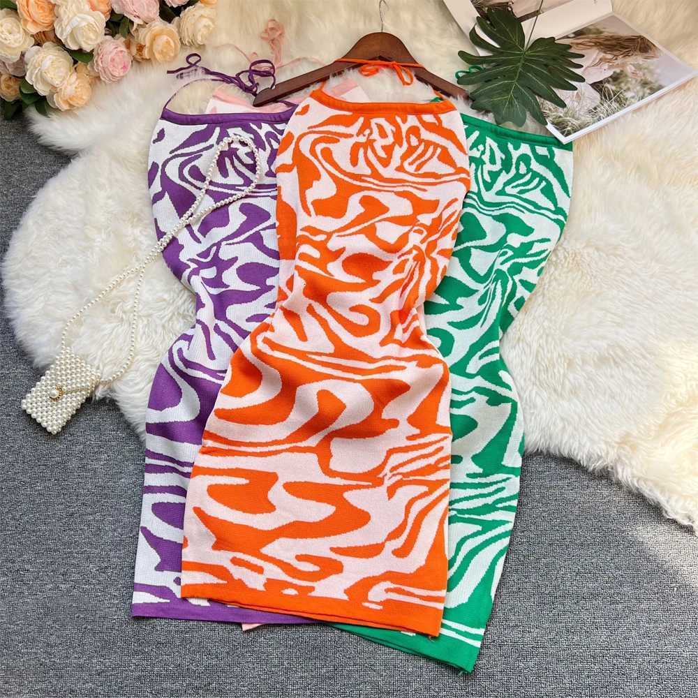 Package YuooMuoo Sexy Chic Hips Fashion Leopard Knitted Dress 2025 Summer Women Halter Bodycon Mini Dress Korean Beach Vestidos H260707