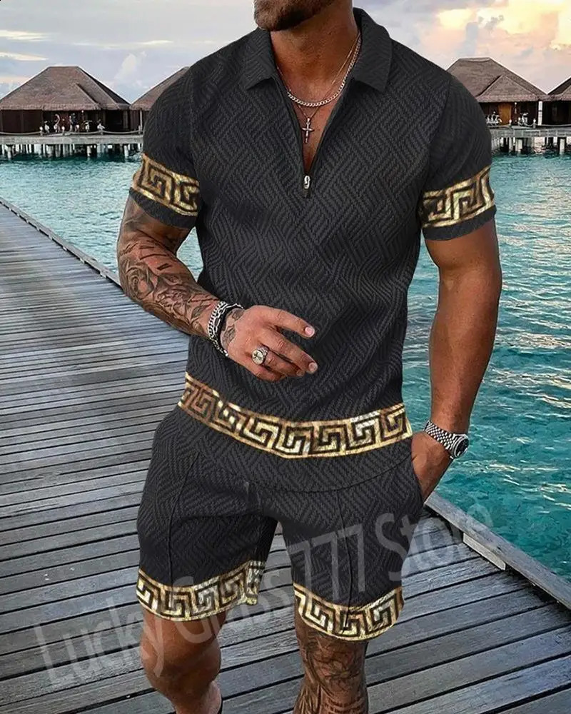Polo Tracksuit Set Summer Fashion Men Short Sleeve Zipper Polo Shirt Shorts Set for Men Casual Streetwear 2 Piece Suit ropa 260707