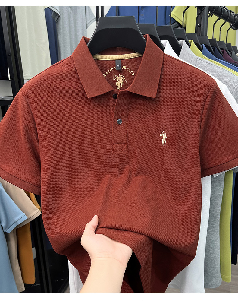 Designer Men Pure Cotton Short Sleeve Polo Shirt Summer New Style With A Turn Down Collar Solid Color Embroidered Pony Logo Breathable T Shirt Apparel - view 5