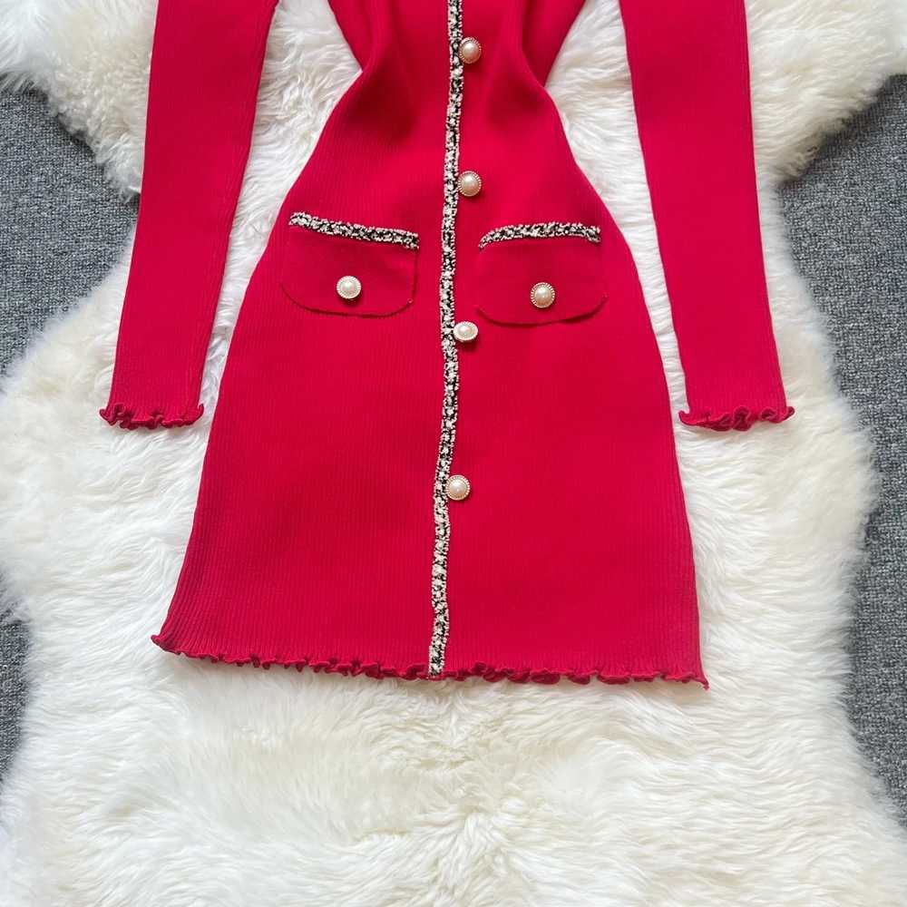 2025 Dress YuooMuoo Autumn Winter Women Slim Elastic Sexy Wrap Hips Knitted Mini Dress Festival Lady Red Black Party Vestidos H260707