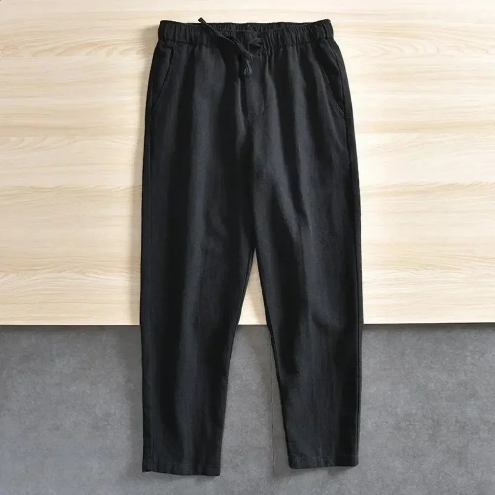 2026 Summer Mens Fashion Cotton Linen Casual Pants Loose Street Jogging Sports Drawstring Pocket Solid Color Straight Leg 260707