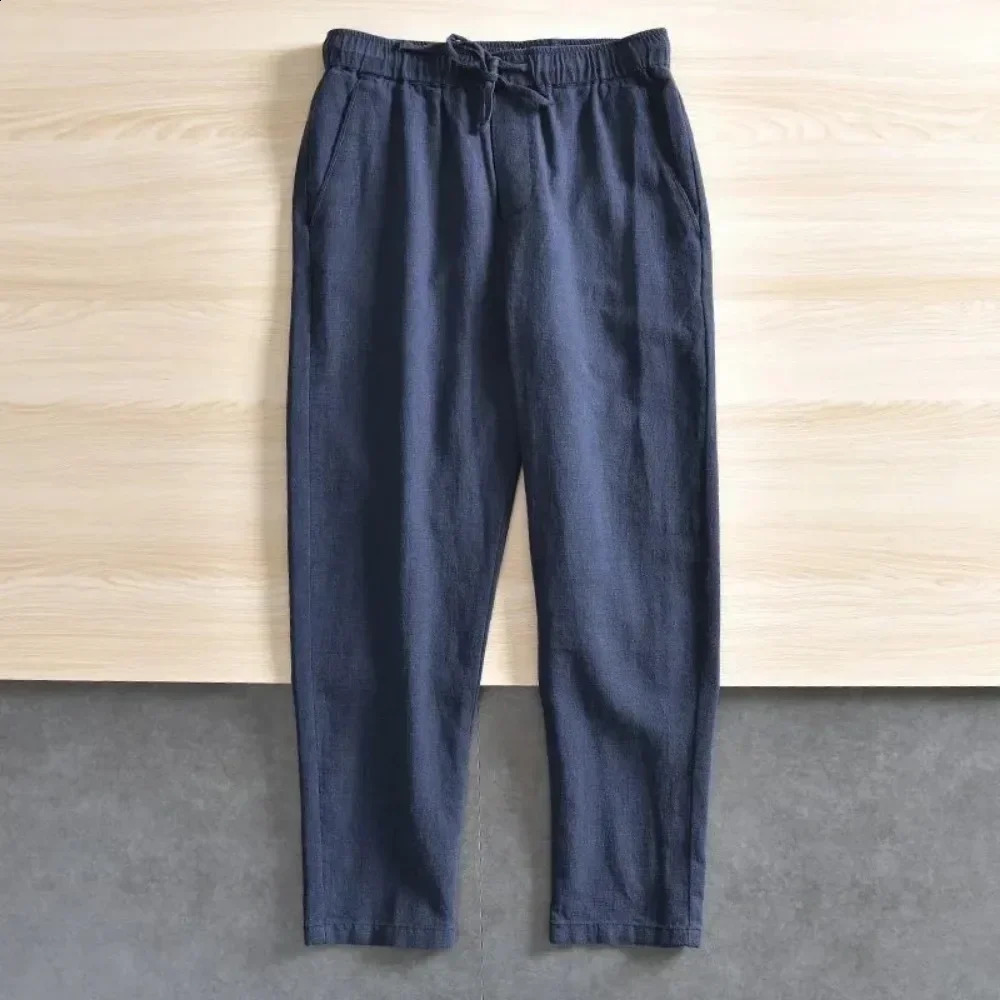 2026 Summer Mens Fashion Cotton Linen Casual Pants Loose Street Jogging Sports Drawstring Pocket Solid Color Straight Leg 260707