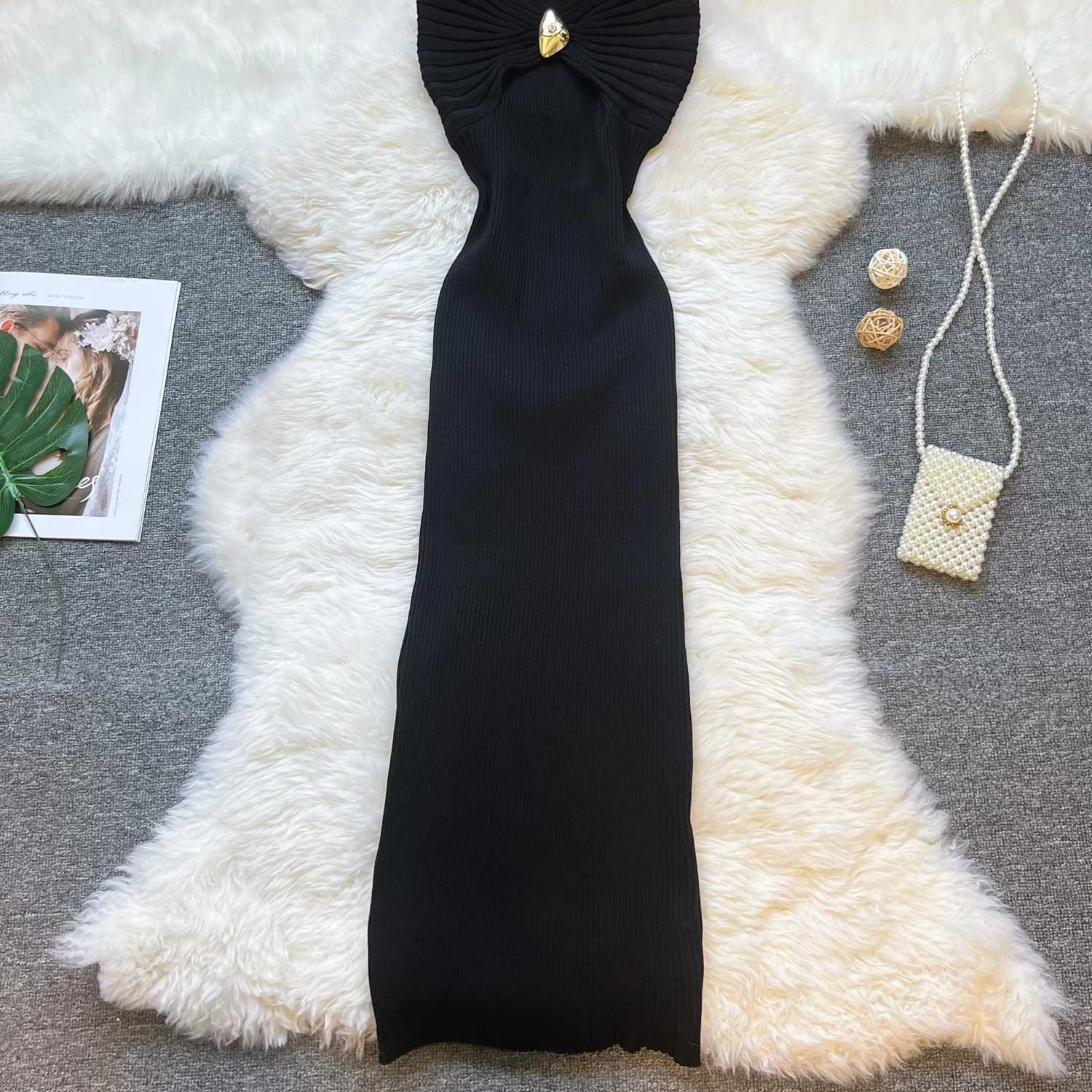 Package YuooMuoo Hips Chic Fashion Sexy Knitted Summer Dress Women Metal Buckle Knot Bodycon Long Dress Lady Party Vestidos H260707