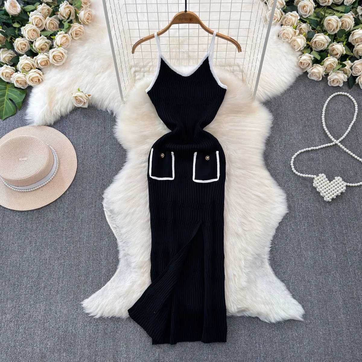 Arrival Dress 2025 New YuooMuoo Women Spaghetti Straps Split Long Summer Dress Streetwear Lady Knitted Bodycon Party Vestidos H260707