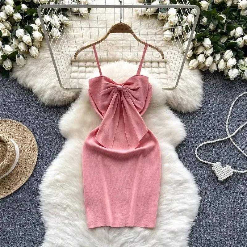 Dress YuooMuoo Y2K Bows Chest Mini Women Summer Spaghetti Straps Sexy Backless Bodycon Club Party Dress Streetwear Lady Outfits H260707