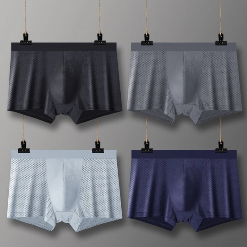 4pcslot Mesh Bamboo Fiber Mens Boxer Panties Summer XXXXL Large Size Shorts Breathable Underwear 5XL 6XL 7XL 8XL Underpanties 260707