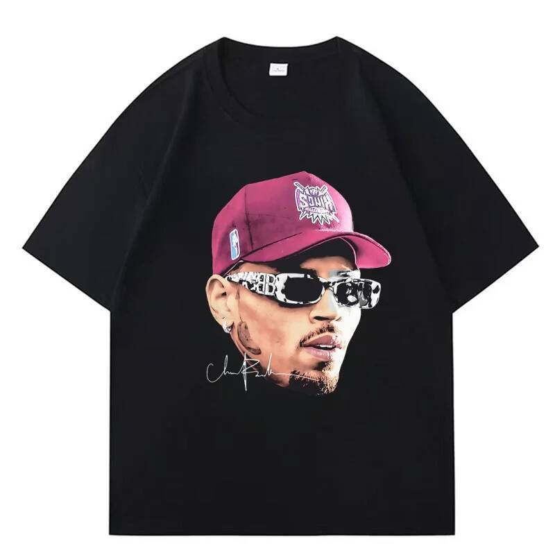 Chris Brown Portrait Print Cotton Oversized T Shirt Hip Hop Fan Streetwear Casual Short Sleeve Top for Men Women Teens Clothing