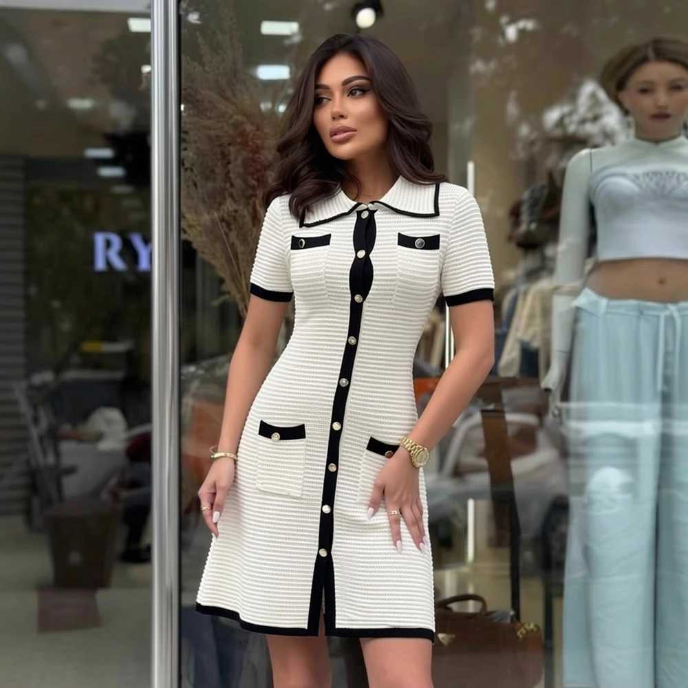 Brand Fashion 2026 Summer Knitted YuooMuoo Short Dress Women Turn-down Collar Slim A-line Shirt Dress Streetwear Lady Outfits H260707