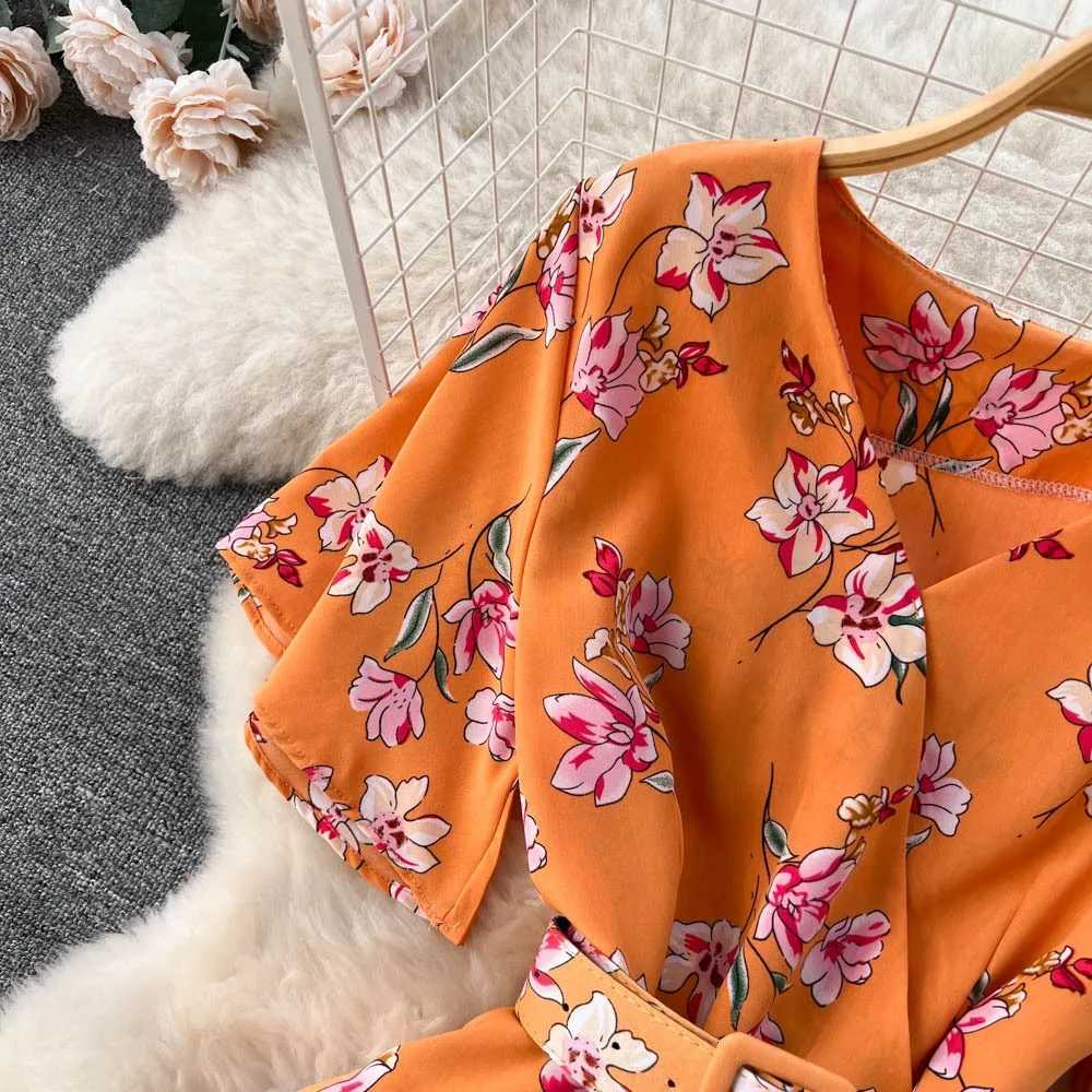 New YuooMuoo 2026 Women Summer Dress Fashion Floral Printed Belted A-line Long Dress Vacation Style Lady Bohemian Vestidos H260707