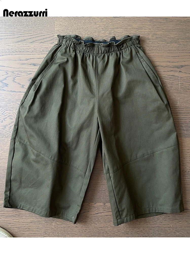 Nerazzurri Spring Summer Baggy Wide Leg CalfLength Curved Blade Pants for Men Elastic Waist Loose Casual Menswear Clothing 2026 260707