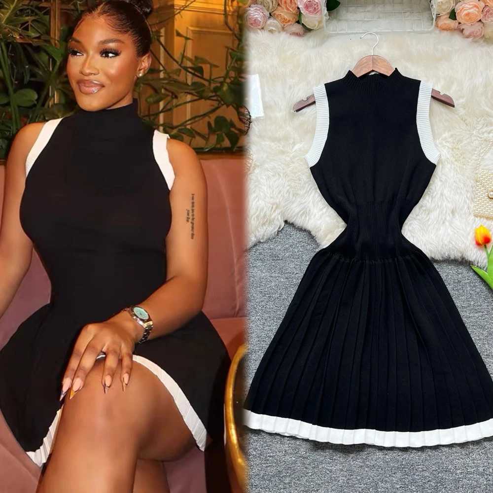 A-line Short YuooMuoo Knitted Chic Fashion Women Dress 2025 Summer Elegant Y2K Slim Waist Pleated Party Dress Streetwear Vestido H260707