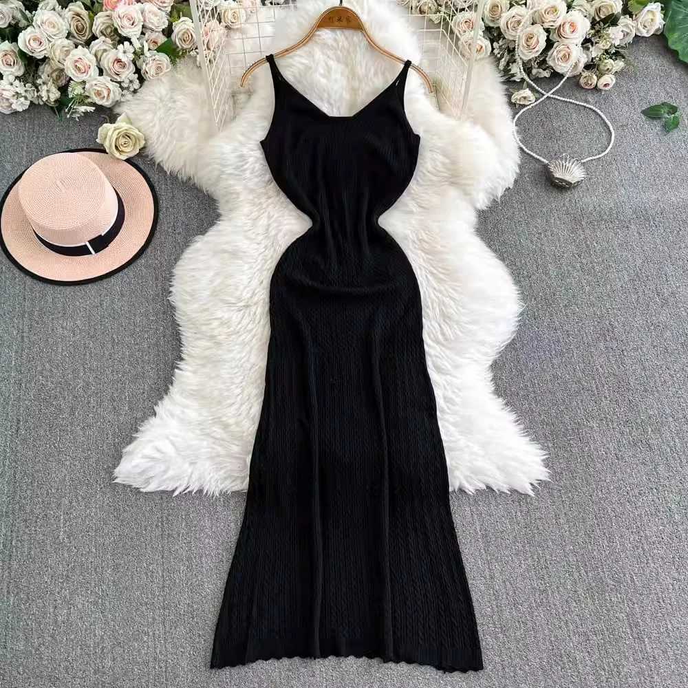 Patchwork YuooMuoo Elegant Chic Knitted Fashion Maxi Dress 2026 Spring Summer Women V-neck Spaghetti Straps Party Dress Vestidos H260707