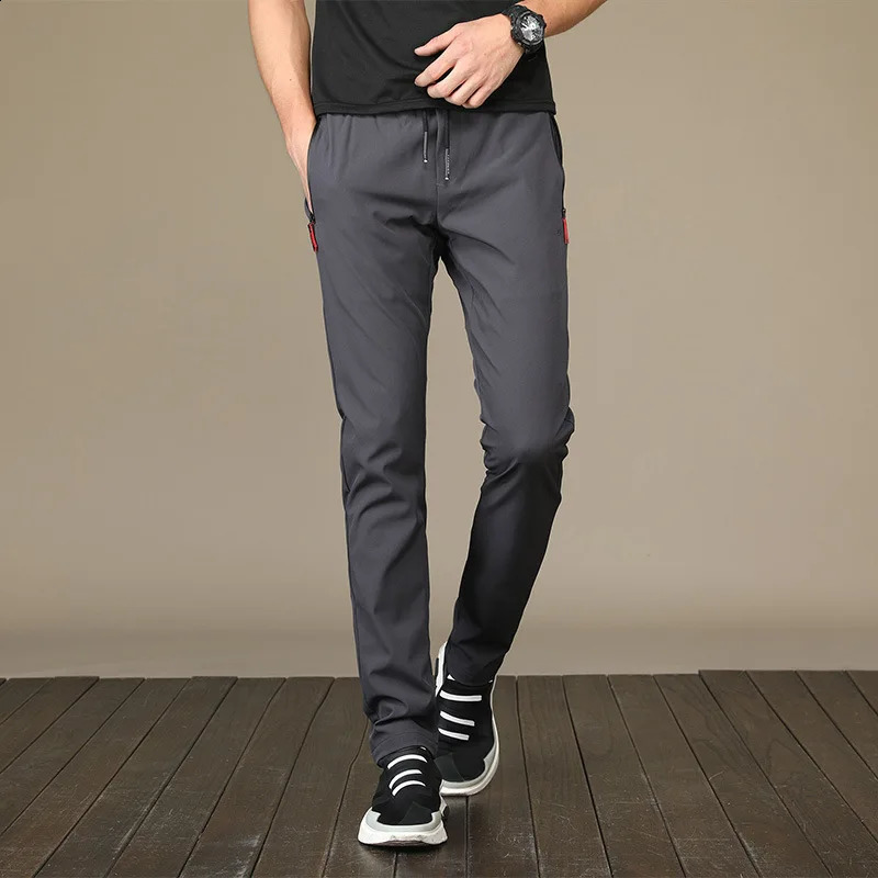 2025 Summer mens casual pants slim fit thin Korean version ice silk Jogging sports straight tube quick drying 260707