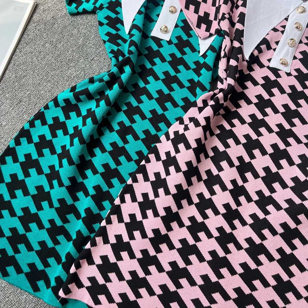 Y2K New Summer YuooMuoo Vintage 2026 Turn-down Collar Knitted Short Dress Chic Fashion Houndstooth Women Bodycon Party Dress H260707