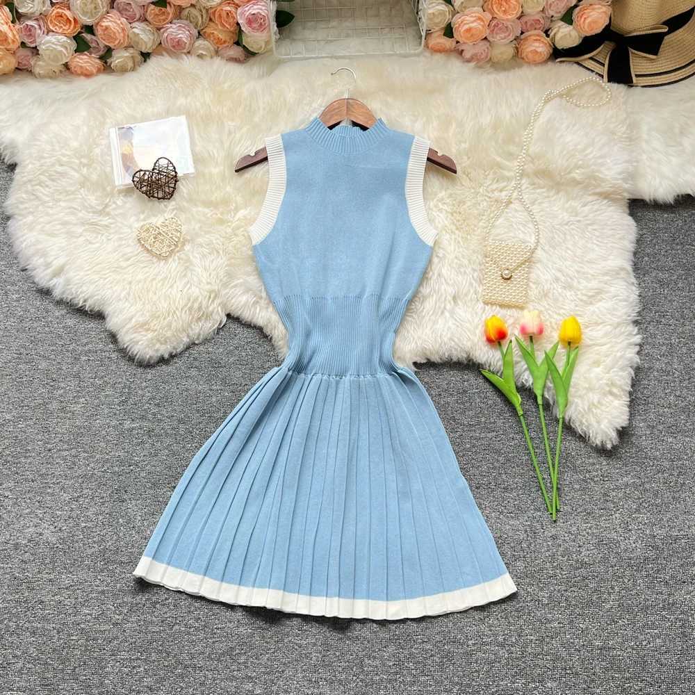 A-line Short YuooMuoo Knitted Chic Fashion Women Dress 2025 Summer Elegant Y2K Slim Waist Pleated Party Dress Streetwear Vestido H260707