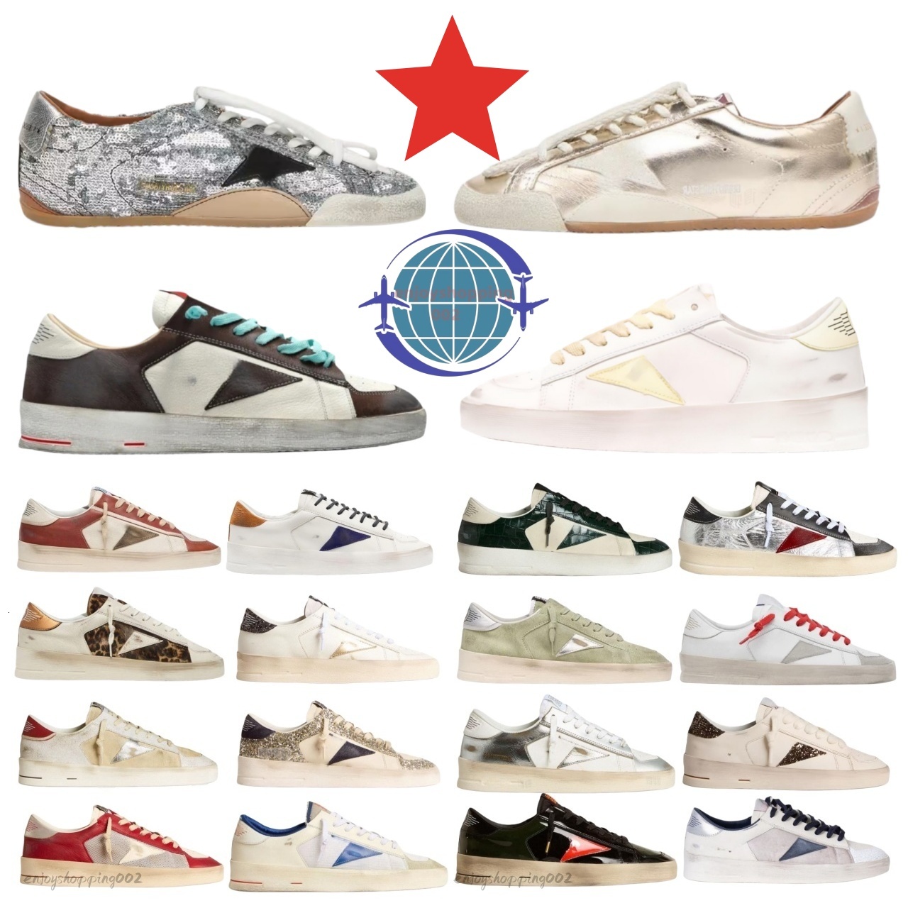 Sneakers In Pelle Invecchiata Con Stella In Lamina Dorata Piattaforma Stardan Scarpe Da Strada Retrò Basse True-Star Per Uomo Donna Stock All'ingros-image