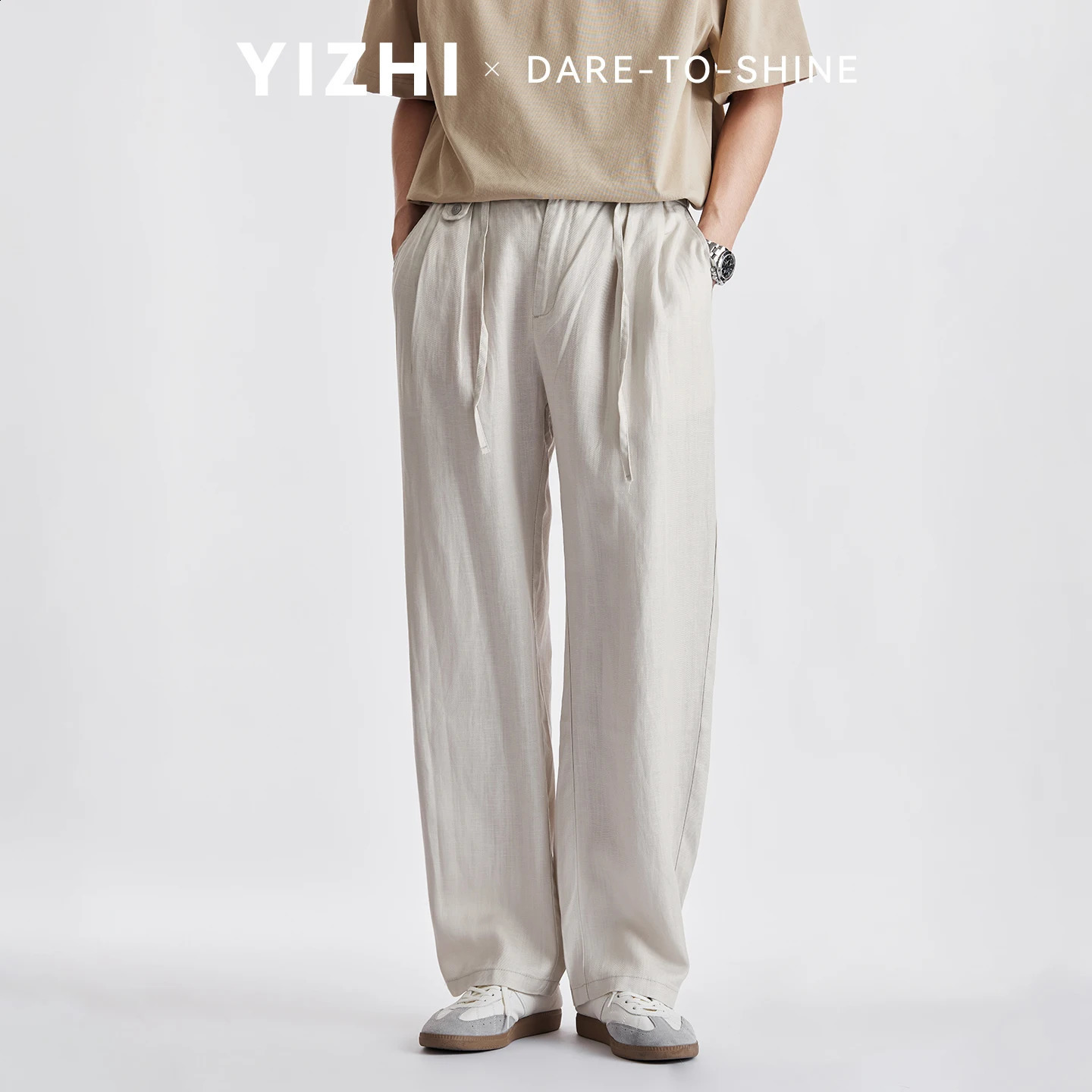 Men Lyocell Linen Textured Wide Leg Casual Pants Summer Thin Lightweight Breathable Draped Straight FloorLength Long Trousers 260707