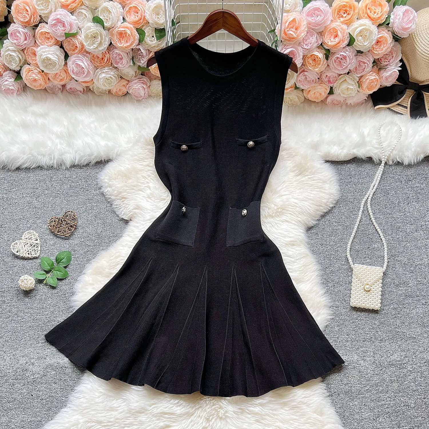 A-line Women YuooMuoo Short Chic Fashion Dress Elegant Y2K Pleated Knitted Summer Dress Lady Slim Waist Party Vestidos Outfits H260707