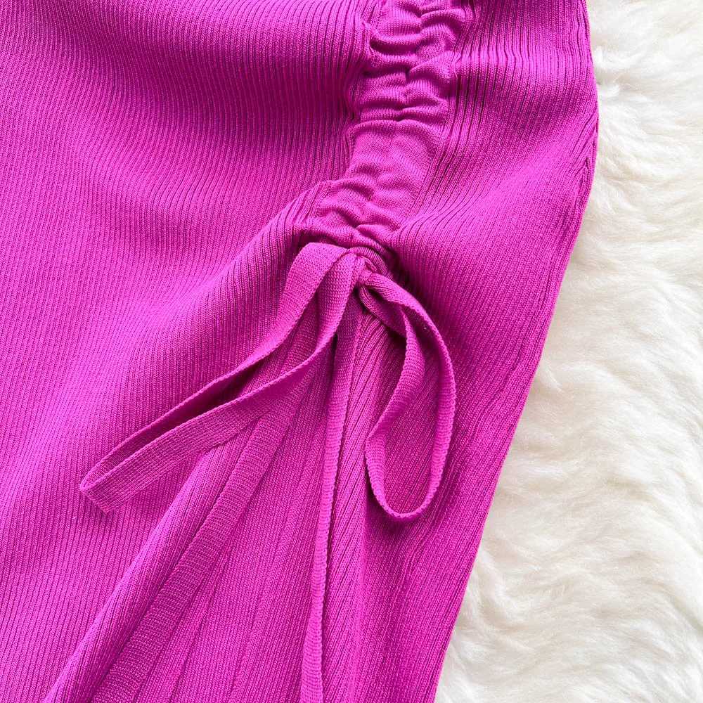 Dress YuooMuoo Fashion Knitted Summer Bodycon Sexy Package Hips Drawstring Split Black Women Dress Basic Lady Party Vestidos H260707
