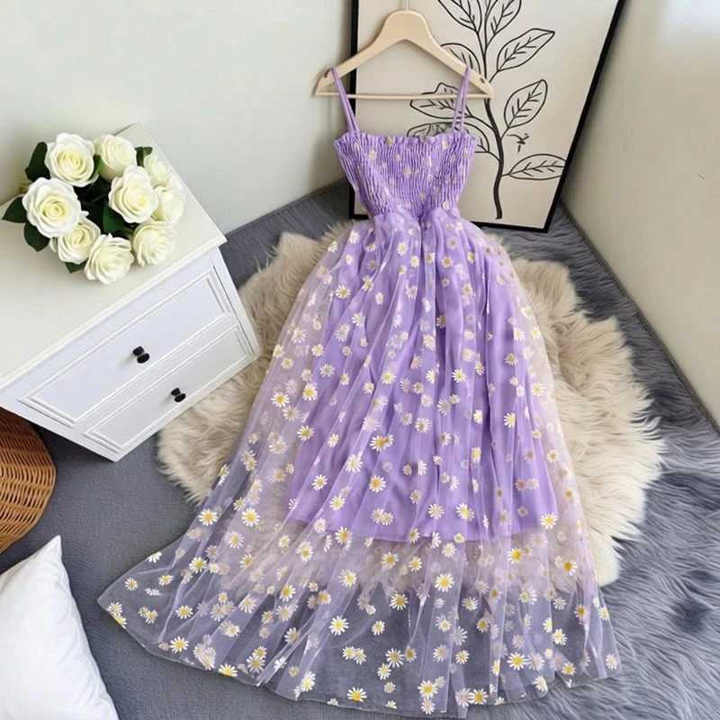 Printed YuooMuoo Chic Florals Fashion Daisy Dress 2026 New Summer Women Spaghetti Straps Slim Waist Party Dress Beach Vestidos H260707