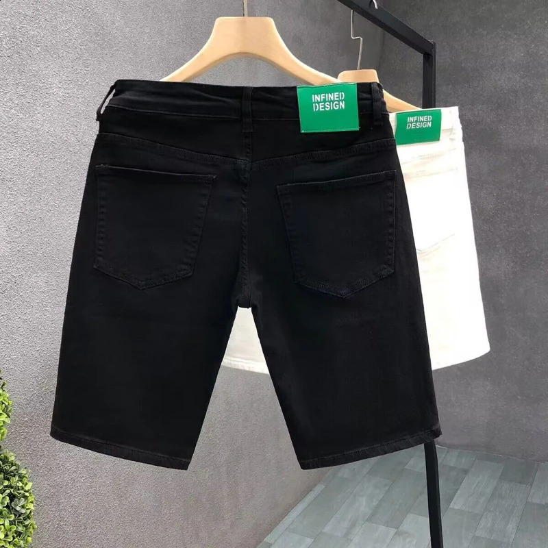 Mens White Denim Shorts Summer Casual Slim Fit Pure Color Five Inch Beach Shorts Simple Stylish Fashion Jeans 260707BJ - view 5