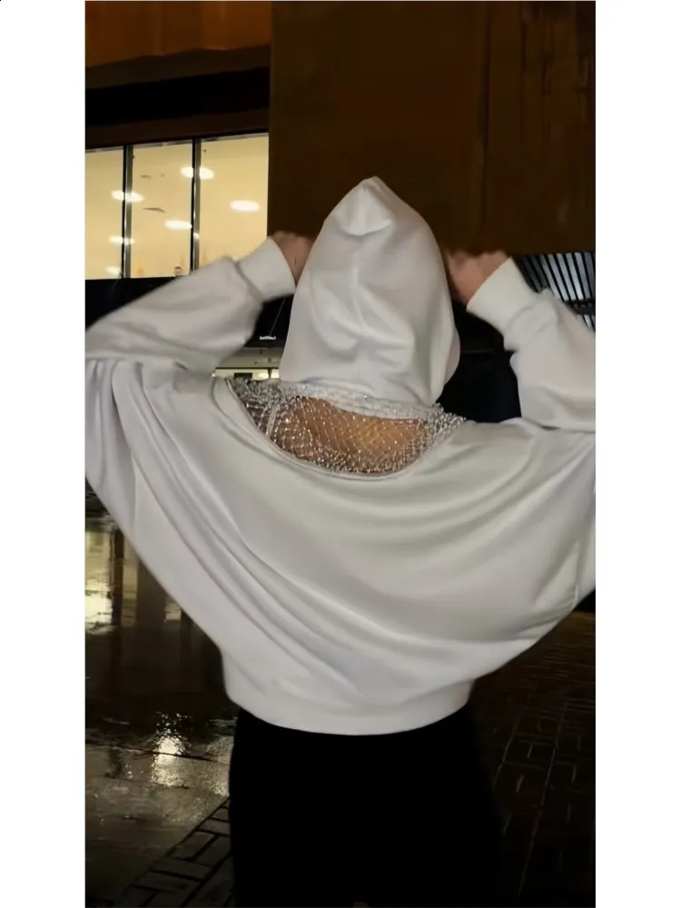 Sexy Perspective Backless Hoodie Womans Spring Autumn Fashion Lace Patchwork Solid Color Loose Pullover Sweatshirt For Ladies 260707 - view 7
