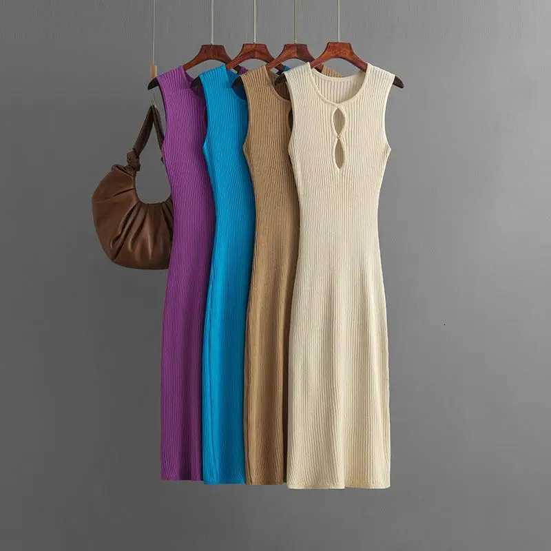 Wrap Fashion Sexy YuooMuoo Hips Chic Knitted Long Dress 2026 Spring Summer Sleeveless Slim Elastic Bodycon Sweater Dress Vestido H260707
