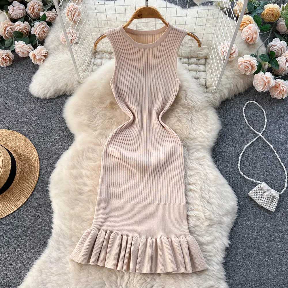 Package YuooMuoo Hips Early Autumn Sexy Ruffles Mini Dress Summer Fashion Y2K Knitted Bodycon Ladies Dress Korean Party Vestidos H260707