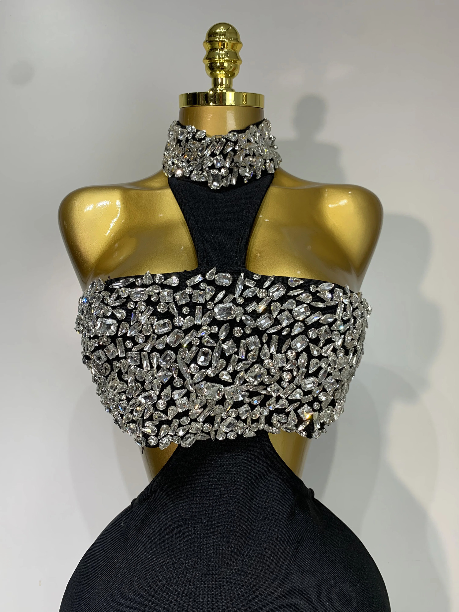Women Sexy Backless Sparkly Crystal Diamonds Black Bodycon Bandage Dress Celebrity Elegant Evening Club Party Birthday Dresses 260707BJ - view 6