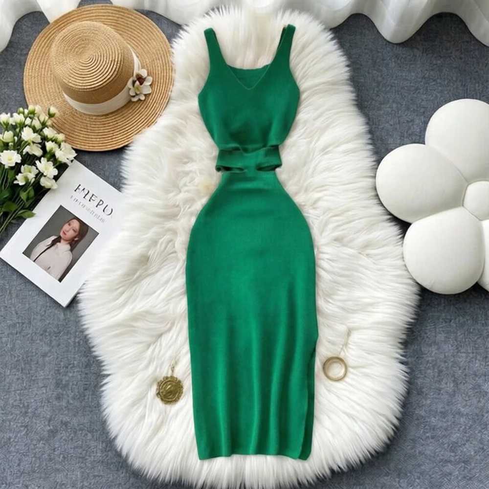 Cut YuooMuoo Chic Fashion Out Sexy Waist Wrap Hips Tank Dress Summer Fashion Lady Knitted Bodycon Party Dress Streetwear Outfits H260707