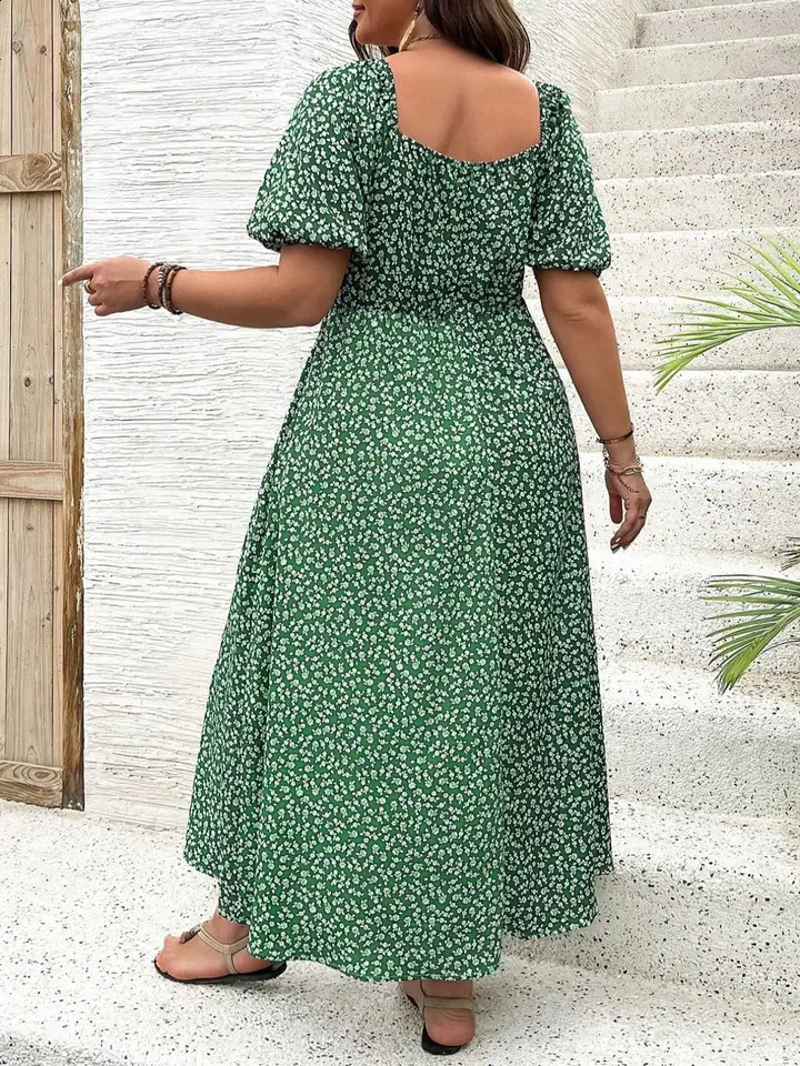 Plus SizeDitsy Floral Print Square Neck Dress Casual Fashion Long Sleeve for Daily Outdoor Wear Women Clothing fo 260707