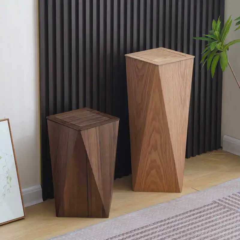 Walnut Wood Lidded Trash Can Nordic Style Living Room Garbage Bin Light Luxury Waste Basket Hotel Office Home Paper Bin W260928 - view 3