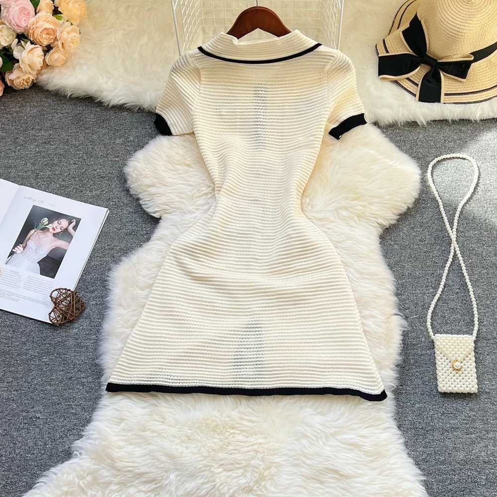 Brand Fashion 2026 Summer Knitted YuooMuoo Short Dress Women Turn-down Collar Slim A-line Shirt Dress Streetwear Lady Outfits H260707