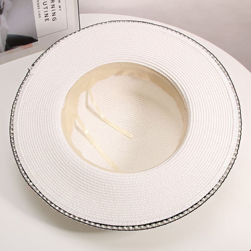 Designer Hat French Luxury Flat Top Diamond Inlaid Grass Hat Brand Sun Protection And Shading Wide Eave Grass Woven Fisherman Hat Outdoor Travel Vacat - view 9