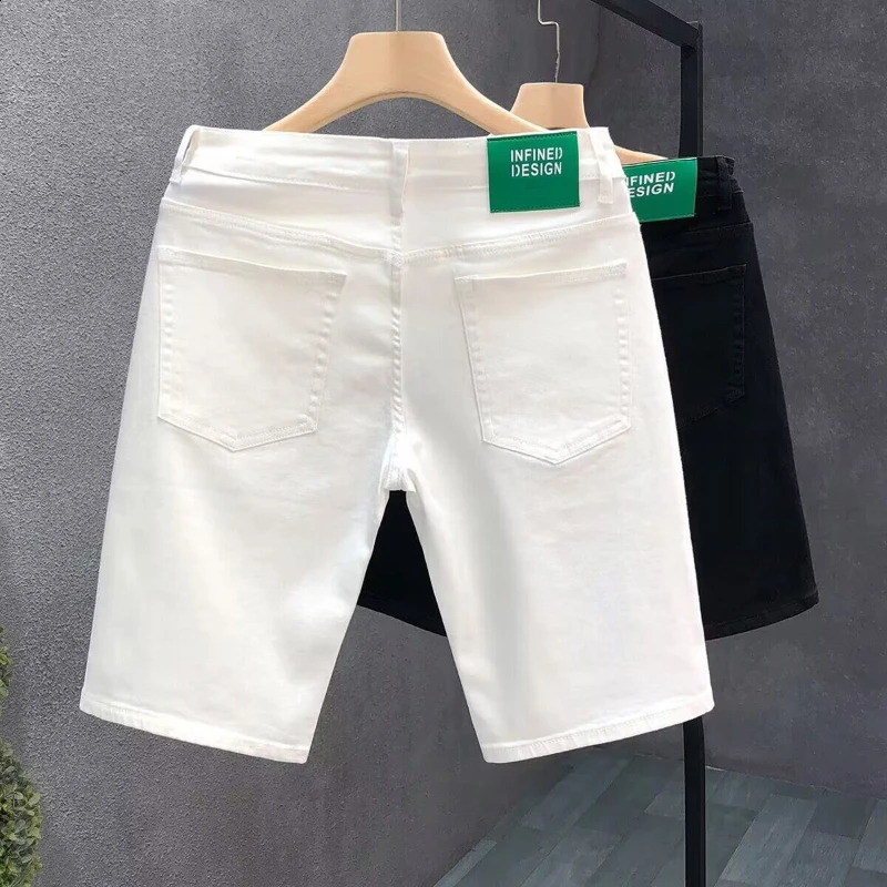 Mens White Denim Shorts Summer Casual Slim Fit Pure Color Five Inch Beach Shorts Simple Stylish Fashion Jeans 260707BJ - view 4